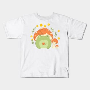 Cute frog wearing mushroom hat 🐸 Kids T-Shirt